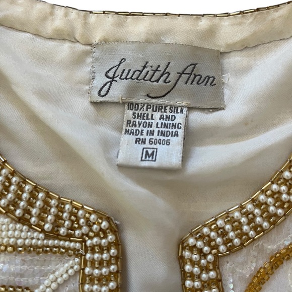 Rare Vintage Judith Ann Beaded Duster Jacket Ivory Gold Open Front Coat Size Med - Picture 3 of 11